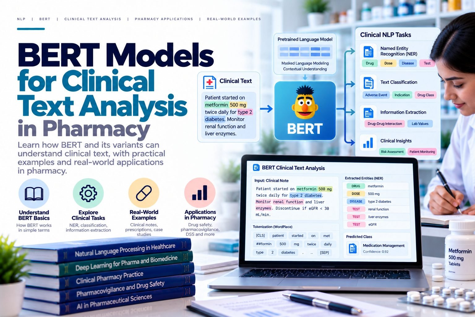 BERT Models for Clinical Text Analysis in Pharmacy